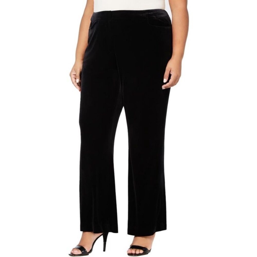 Calvin Klein Womens Black Velvet Pocket Straight Wide Leg Pants Plus Size 24W